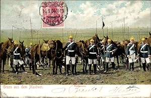 Ansichtskarte / Postkarte Manöver, Kürassiere in Uniform mit Pferden
