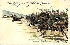 Künstler Litho Gerlach, Bayrische Chevauxlegers im Manöver - Bruno Bürger No. 601