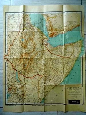 AFRICA ORIENTALE ERITREA - SOMALIA - ETIOPIA CARTA DIMOSTRATIVA POLITICA ORO - IDROGRAFICA