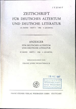 Bild des Verkufers fr Die Fehde zwischen Walther von der Vogelweide und Reinmar dem Alten. Ein Beispiel germanistischer Legendenbildung. - in: Zeitschrift fr deutsches Altertum und deutsche Literatur; 115. Band, Heft 4. 4. Quartal; Anzeiger fr deutsches Altertum und deutsche Literatur. 97. Band. Heft 4, 4. Quartal; zum Verkauf von books4less (Versandantiquariat Petra Gros GmbH & Co. KG)