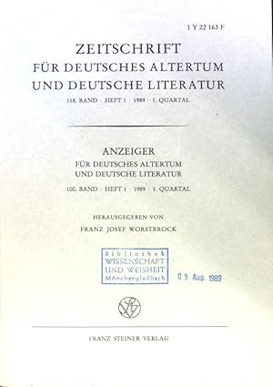 Bild des Verkufers fr Spiegelraub und rote Stiefel. Selbstzitate in Neidharts Liedern. - in: Zeitschrift fr deutsches Altertum und deutsche Literatur; 118. Band, Heft 1. 1. Quartal; Anzeiger fr deutsches Altertum und deutsche Literatur. 100. Band. Heft 1, 1. Quartal; zum Verkauf von books4less (Versandantiquariat Petra Gros GmbH & Co. KG)