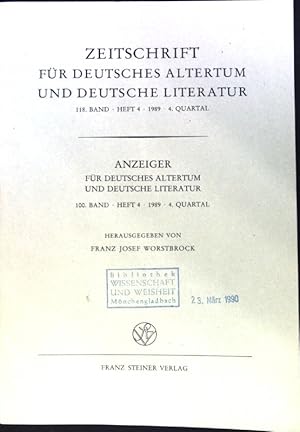 Bild des Verkufers fr Die Rolle der Mzene und der wahre Patron des Ulrich von Etzenbach. - in: Zeitschrift fr deutsches Altertum und deutsche Literatur; 118. Band, Heft 4. 4. Quartal; Anzeiger fr deutsches Altertum und deutsche Literatur. 100. Band. Heft 4, 4. Quartal; zum Verkauf von books4less (Versandantiquariat Petra Gros GmbH & Co. KG)