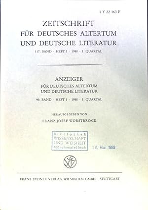 Bild des Verkufers fr Zur Interpretation erlebnismystischer Texte des Mittelalters. - in: Zeitschrift fr deutsches Altertum und deutsche Literatur; 117. Band, Heft 1. 1. Quartal; Anzeiger fr deutsches Altertum und deutsche Literatur. 99. Band. Heft 1, 1. Quartal; zum Verkauf von books4less (Versandantiquariat Petra Gros GmbH & Co. KG)