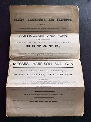 BARTON HARTSHORNE & CHETWODE, BUCKS PARTICULARS & PLAN OF THE COMPACT VALUABLE FREEHOLD & TITHE F...