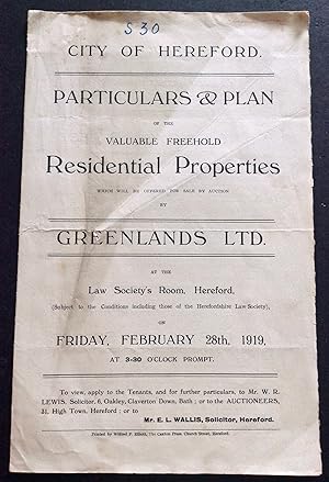 CITY OF HEREFORD PARTICULARS & PLAN OF THE VALUABLE FREEHOLD RESIDENTIAL PROPERTIES FOR OWEN STRE...