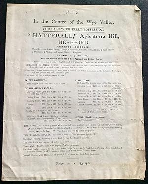 ORIGINAL SALE CATALOGUE FOR HATTERALL AYLESTONE HILL, HEREFORD, FREEHOLD RESIDENCE IN THE CENTRE ...