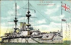 Ansichtskarte / Postkarte Britisches Kriegsschiff, HMS Majestic, Schlachtschiff