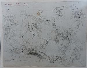 "LOUP, LOUVE et LOUVETEAU" Dessin à la plume de Jean-Baptiste HUET (1788)
