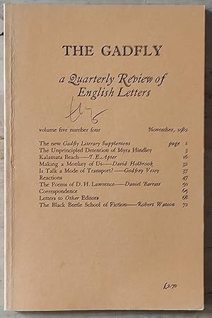 Immagine del venditore per The Gadfly - November 1982 A Quarterly Review Of English Letters / T E Apter "Kalamata Beach" / David Holbrook "Making a Monkey of Us" / Godfrey Vesey "Is Talk a Mode of Transport?" / Daniel Barratt "The Poems of D H Lawrence" venduto da Shore Books