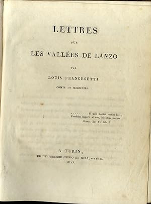 Lettres sur les Vall&eacute;es de Lanzo.