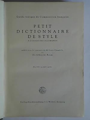 Bild des Verkufers fr Petit Dictionnaire de Style. A L'Usage des Allemands zum Verkauf von Celler Versandantiquariat