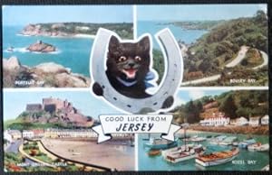 Jersey Postcard Lucky Black Cat Portelet Bay Mont Orgueil Bouley Rozel