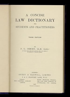 A concise Law Dictionary for students and practitioners. Third edition.