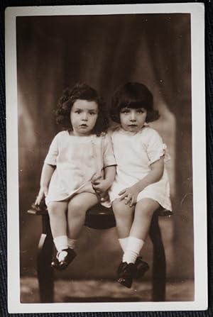 Britannia's Electric Portraits Vintage Postcard Two Little Girls real Photo