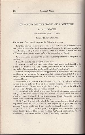 Bild des Verkufers fr BROOK'S THEORUM: "On Colouring the Nodes of a Network" (Proceedings of the Cambridge Philosophical Society 37 pp. 194-197) zum Verkauf von Craig Olson Books, ABAA/ILAB