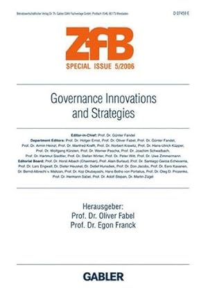 Bild des Verkufers fr Governance Innovations and Strategies (ZfB Special Issue) [Paperback ] zum Verkauf von booksXpress