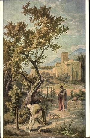 Bild des Verkufers fr Knstler Ansichtskarte / Postkarte Preller, Fr., Odyssee Landschaften VI b, Odysseus bei seinem Vater Laertes zum Verkauf von akpool GmbH