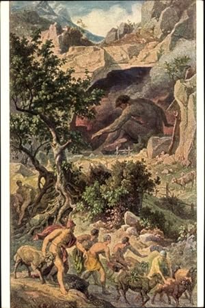 Künstler Ansichtskarte / Postkarte Preller, Fr., Odyssee Landschaften II a, Höhle des Kyklopen Po...