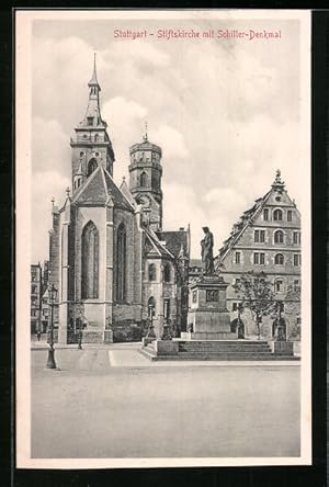 Immagine del venditore per Ansichtskarte Stuttgart, Stiftskirche mit Schiller-Denkmal venduto da Bartko-Reher