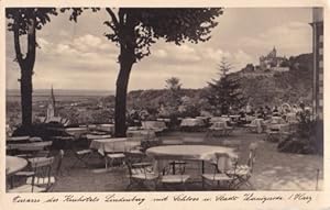 Seller image for Terrasse des Kurhotels mit Schlo u. Stadt Wenigerode. Ansichtskarte in Photodruck. Abgestempelt Wernigerode 09.08.1933. for sale by Antiquariat Heinz Tessin