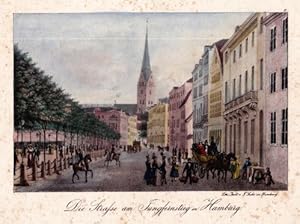 Die Strasse am Jungfernstieg in Hamburg. Kolorierte Lithographie bei Gebr. Suhr.