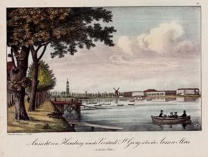 Ansicht von Hamburg von der Vorstadt St.Georg über die Außen Alster (von der Ost Seite). Kolorier...