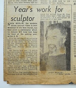 Seller image for Sven Berlin. 'Years work for sculptor'' by Anthony Brode. for sale by Roe and Moore