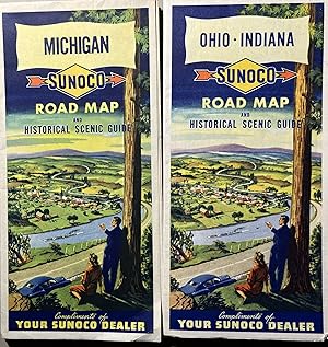 Two [2] Mid Century Sunoco Road Maps