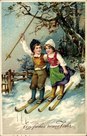 Image du vendeur pour Ansichtskarte / Postkarte Glckwunsch Neujahr, Kinder fahren Ski mis en vente par akpool GmbH