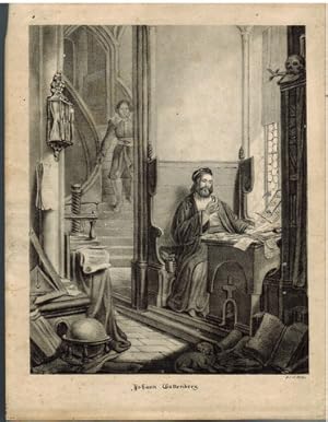 Johann Guttenberg (Gutenberg). Orig. Lithographie bei J. Velten.