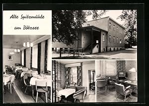 Ansichtskarte Strausberg, Alte Spitzmühle am Bötzsee mit Innenansicht des Restaurants