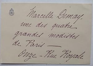 Marcelle Demay , un des quatres grandes modistes de Paris, Onze rue Royale.