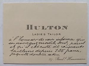 Hulton, Ladie's Tailor. 37 boulevard Haussmann, Paris.
