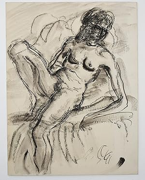 Seller image for Gerald Ososki study of female nude drawn in black ink Original Drawing with Studio Stamp. for sale by Roe and Moore