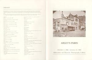 Image du vendeur pour Atget's Paris. (Catalogue of an exhibition held at Milwaukee Art Museum (Milwaukee), 5 Oct. 1984 - 13 Jan. 1985.) mis en vente par Wittenborn Art Books