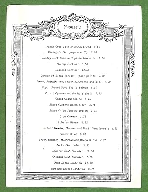 Yvonne's At Locke-Ober's Restaurant c1980s Menu