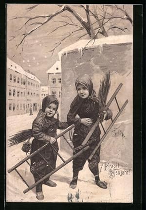 Imagen del vendedor de Ansichtskarte Kleine Schornsteinfeger im Winter a la venta por Bartko-Reher