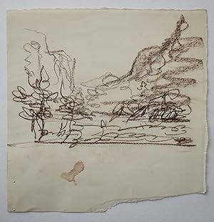 Gerald Ososki drawing of a landscape loosely drawn in brown pastel (O19) Original Drawing with St...