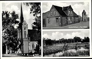 Seller image for Ansichtskarte / Postkarte Eickeloh in Niedersachsen, Kirche, Geschftshaus, Partie im Bruch - Inh.: Paul Wiebe for sale by akpool GmbH