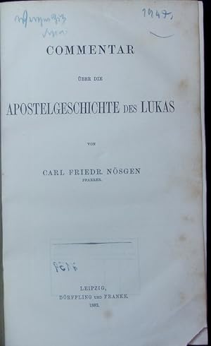 Bild des Verkufers fr Commentar ber die Apostelgeschichte des Lukas. zum Verkauf von Antiquariat Bookfarm