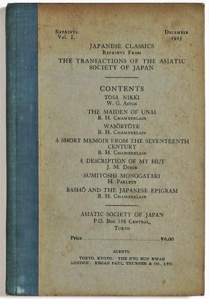 Transactions of The Asiatic Society of Japan Reprints Vol I 1925 (Japanese Classics Reprints from...