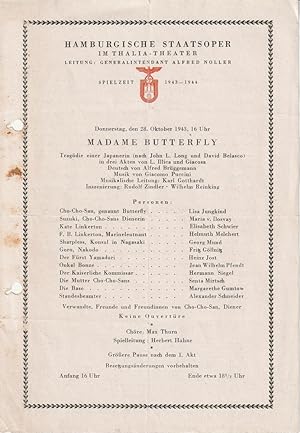 Image du vendeur pour Theaterzettel Giacomo Puccini MADAME BUTTERFLY 28. Oktober 1943 Spielzeit 1943 / 44 mis en vente par Programmhefte24 Schauspiel und Musiktheater der letzten 150 Jahre