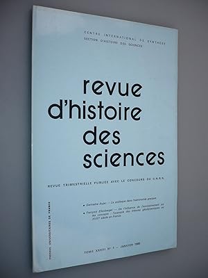 Bild des Verkufers fr Revue d'Histoire des Sciences et de leurs Applications; Tome XXXIII; No 1 - Janvier 1980 zum Verkauf von Antikvariat Valentinska