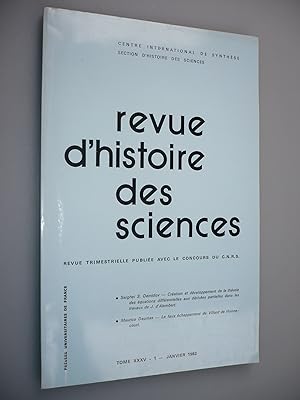 Bild des Verkufers fr Revue d'Histoire des Sciences et de leurs Applications; Tome XXXV; No 1 - Janvier 1982 zum Verkauf von Antikvariat Valentinska