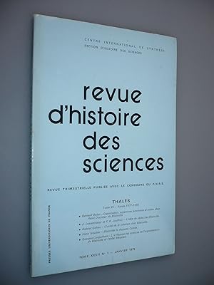 Bild des Verkufers fr Revue d'Histoire des Sciences et de leurs Applications; Tome XXXII; No 1 - Janvier 1979 zum Verkauf von Antikvariat Valentinska