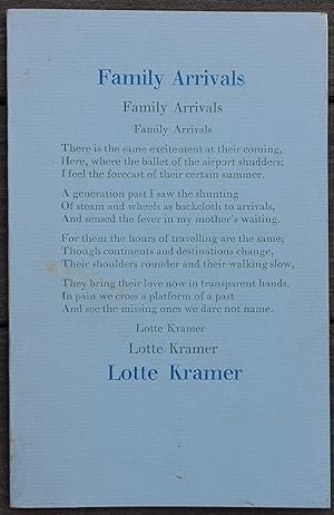 Seller image for FAMILY ARRIVALS A Collection Of Nineteen Poems And A Dedication for sale by Dodman Books