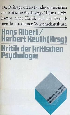 Bild des Verkufers fr Kritik der kritischen Psychologie. Kritische Wissenschaft zum Verkauf von books4less (Versandantiquariat Petra Gros GmbH & Co. KG)