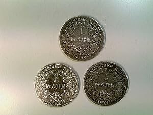 Münzen, 3x 1 Reichsmark, 1874 A/D/E, Konvolut