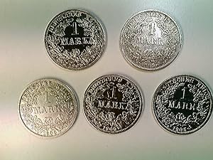 Münzen, 5x 1 Reichsmark, 1905 A, Konvolut