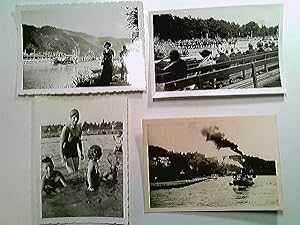 Rhein bei St. Goar, Dampfschiff, Fähre, Musikkapelle zu Pferd, Badende, ca. 1930, 4 Fotografien, ...